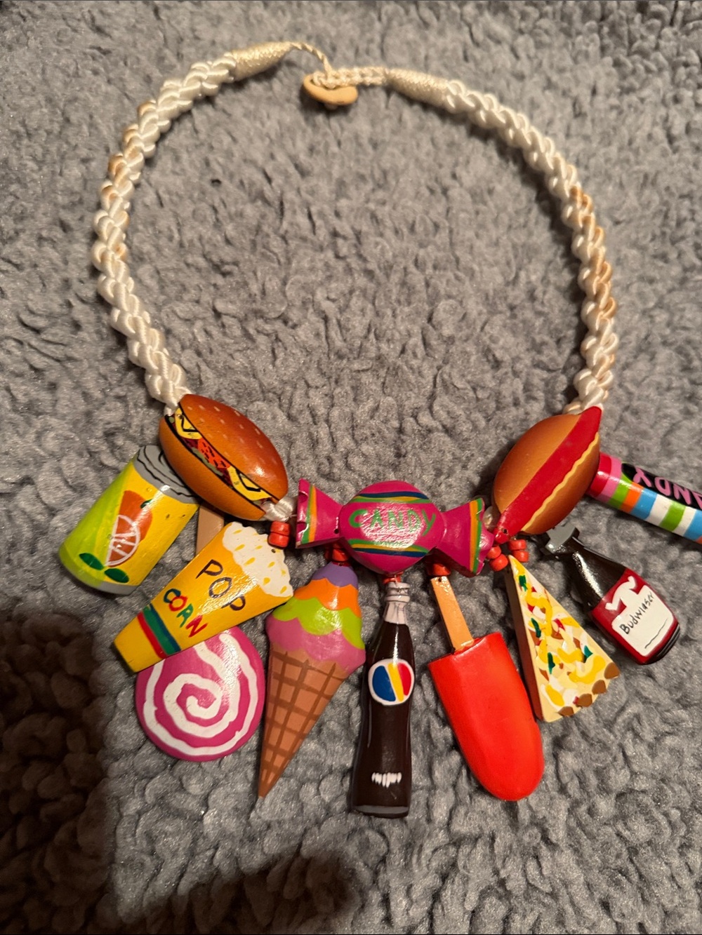 Source Unknown Multicolor Candy & Food Charm Necklace - Cream Rope